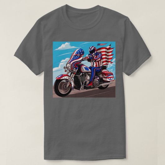 USAメンモトクロスバイクもしくは自転車に乗る人ダートバイクアメリカ国旗4t Tシャツ (デザイン正面)