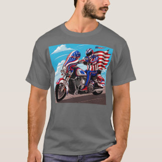 USAメンモトクロスバイクもしくは自転車に乗る人ダートバイクアメリカ国旗4t Tシャツ