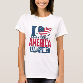 USAラブ アメリカ国旗 ダメージ加工 ハート グラフィック Tシャツ