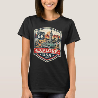 USAルート66ヴィンテージロードトリップバッジを探索する Tシャツ