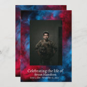 USAレッドブルー軍隊退役軍人葬儀祈りの言葉カード 招待状 (正面/裏面)