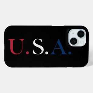 USAレッドホワイトアンドブルーレタリングデザイン iPhone 15ケース