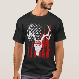 USAレッドホワイトヴィンテージ鹿狩りアメリカ国旗 Tシャツ