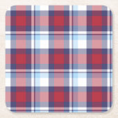 USA伝統的赤白青タータンチェックパターン スクエアペーパーコースター (正面)
