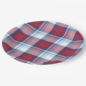 USA伝統的赤白青タータンチェックパターン ペーパープレート (アングル)