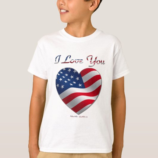 USA国旗 ハート 愛してる Tシャツ (正面)
