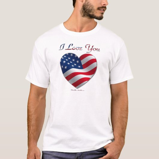 USA国旗 ハート 愛してる Tシャツ (正面)