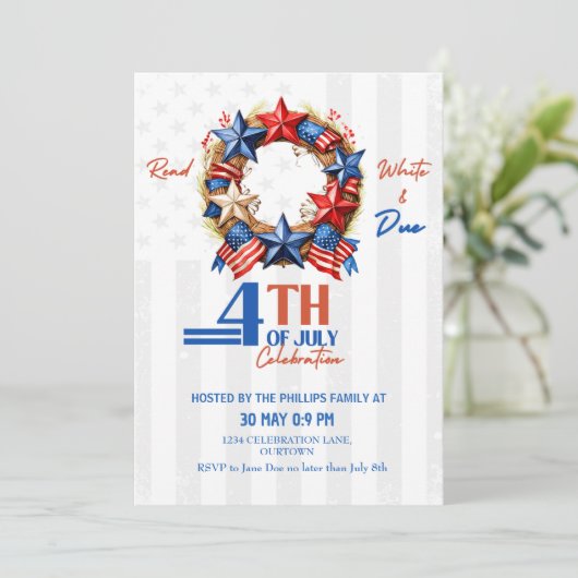 USA国旗 7月4日  愛国心あふれるリース 招待状 (スタンド正面)