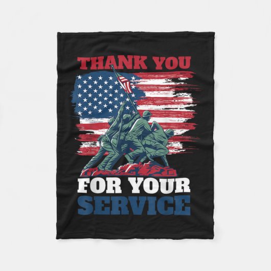 Usa国旗Thank You For Your Service -退役軍人 フリースブランケット (正面)