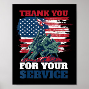 Usa国旗Thank You For Your Service -退役軍人 ポスター