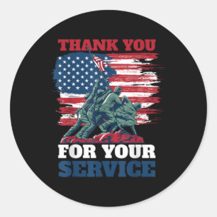 Usa国旗Thank You For Your Service -退役軍人 ラウンドシール