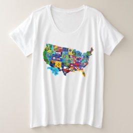 USA地図 プラスサイズTシャツ