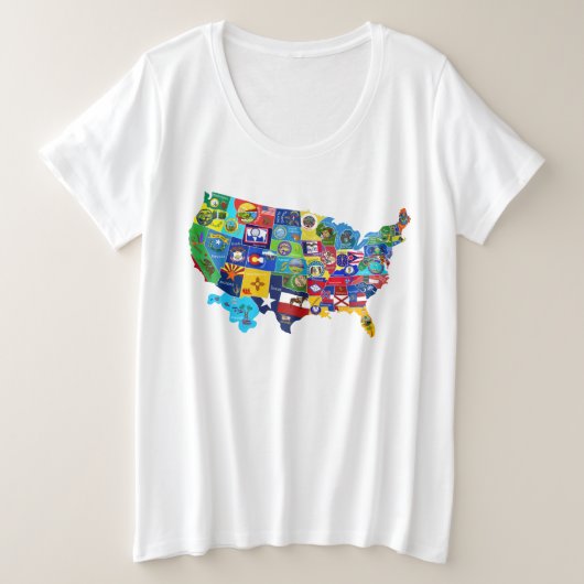 USA地図 プラスサイズTシャツ (デザイン正面)