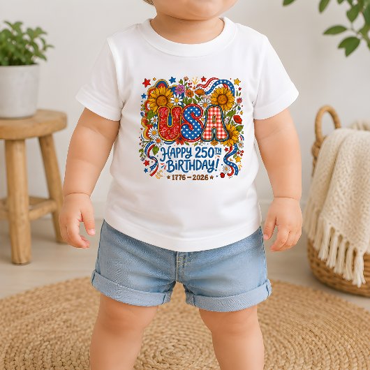USA建国250周年ヒマワリグラフィック ベビーTシャツ