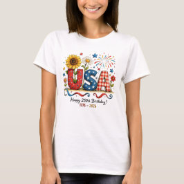USA建国250周年フラワーパトリオティックグラフィック Tシャツ