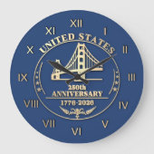 USA建国250周年記念ゴールデンゲートゴールドローマン数字時計 ラージ壁時計 (正面)