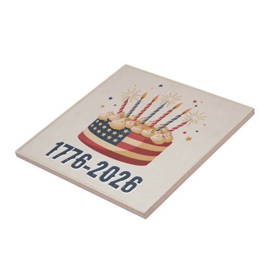 USA建国250周年記念フラグケーキの陶器タイル 1776–2026 タイル (側面)