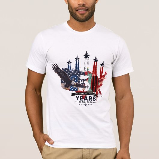 USA建国250周年記念愛国イーグル戦闘機 Tシャツ (正面)