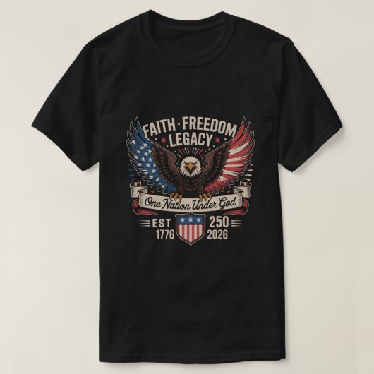 USA建国250周年記念Tシャツ - 信仰 自由 遺産 Tシャツ (デザイン正面)