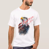 USA建国250周年 ハクトウワシとアメリカ国旗の水彩画 Tシャツ (正面)