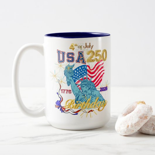 USA建国250周年 7月4日 1776-2026 (左) ツートーンマグカップ (ドーナツ)
