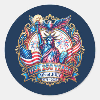 USA建国250年 7月4日 1776-2026 ラウンドシール