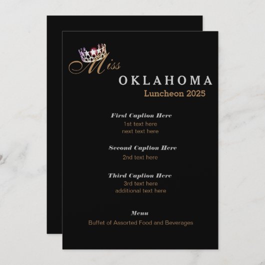 USA恋しく思スタイルブラックきらめくランチョンプログラムカード メニュー (正面/裏面)