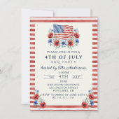 USA愛国ウォーターカラーフローラル 7月4日BBQ  招待状 (正面)