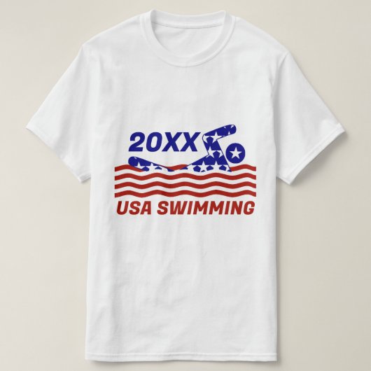 USA愛国ハートの水泳スポーツ Tシャツ (デザイン正面)
