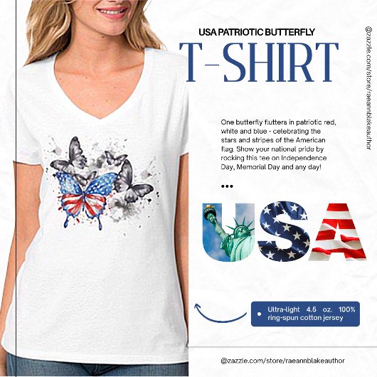 USA愛国ハート蝶Tシャツ Tシャツ
