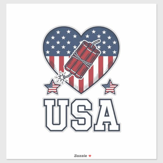 USA愛国花火ハートビンテージTシャツ シール (シート)
