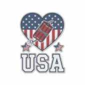 USA愛国花火ハートビンテージTシャツ シール (正面)