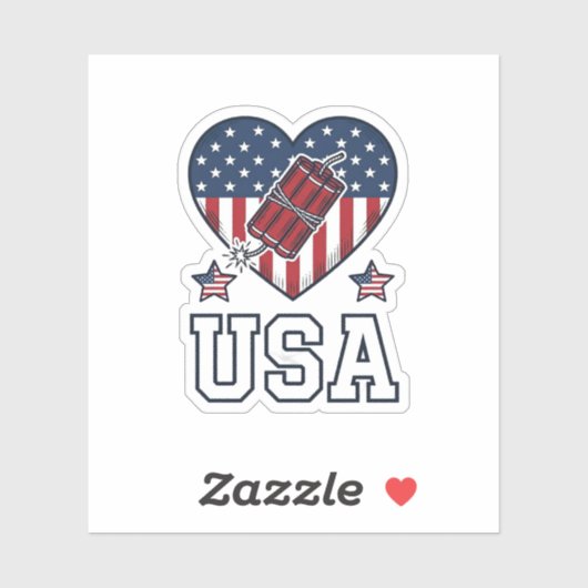 USA愛国花火ハートビンテージTシャツ シール (シート)