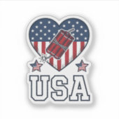 USA愛国花火ハートビンテージTシャツ シール (正面)