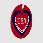 USA愛国赤白青ハートクリスマス オーナメント (正面)