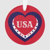 USA愛国赤白青ハートクリスマス オーナメント (正面)