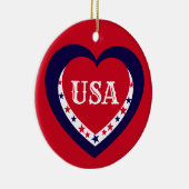 USA愛国赤白青ハートクリスマス セラミックオーナメント (右)