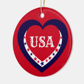 USA愛国赤白青ハートクリスマス セラミックオーナメント (左)