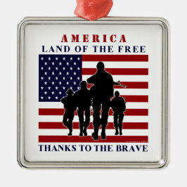 USA旗と兵士シルバーオーナメント メタルオーナメント