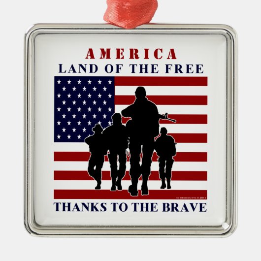 USA旗と兵士シルバーオーナメント メタルオーナメント (正面)