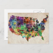 USA水彩地図 ポストカード (正面/裏面)