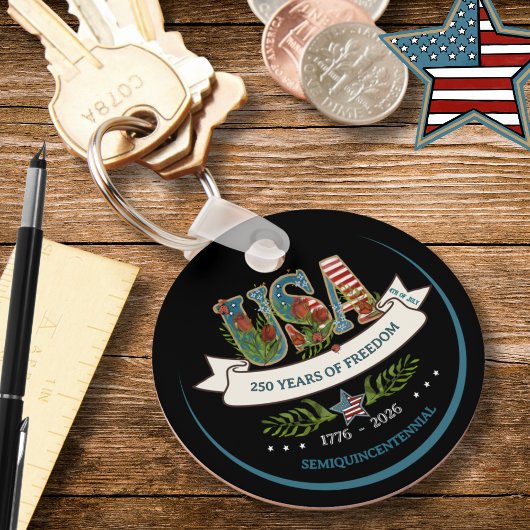USA独立250周年ボタニカルデザイン 4th July キーホルダー