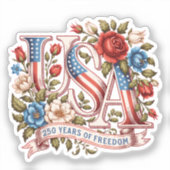 USA独立250周年記念 ヴィンテージ風愛国的な花柄 シール (正面)