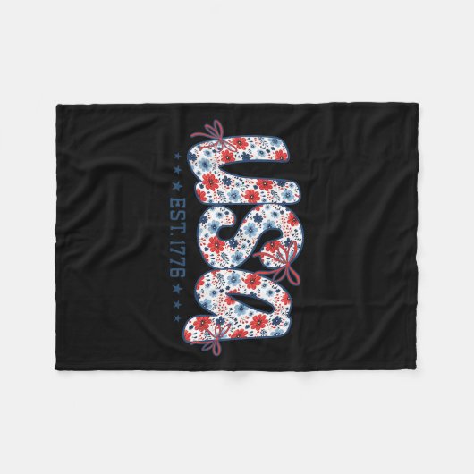 USA設立1776年 フラワープレピー 4thオブジュライ コケッティ ボー フリースブランケット (正面(横))