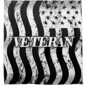 USA退役軍人 – 白ヴィンテージ垂直 シャワーカーテン (正面)