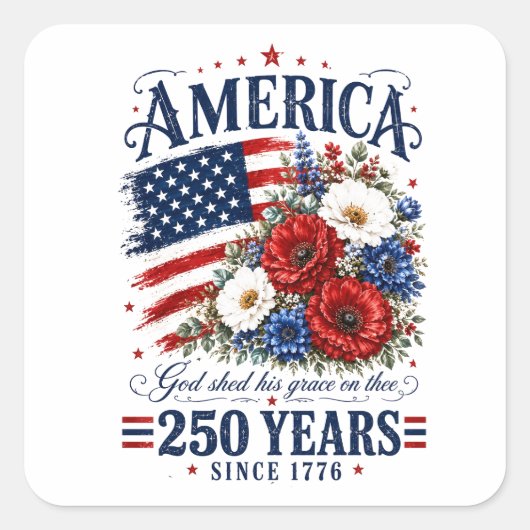 USA アメリカ建国250周年 フラワー スクエアシール (正面)