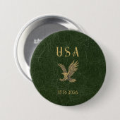 USA イーグル 1775 - 2026 Fax グリーン レザー 缶バッジ (正面&裏面)