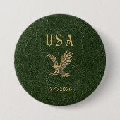 USA イーグル 1775 - 2026 Fax グリーン レザー 缶バッジ (正面)