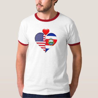 USA コスタリカ ハートフラグ ヒスパニック文化遺産 Tシャツ