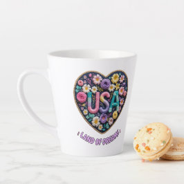 USA ドリームランドの花々 3D刺繍アート カフェラテマグ